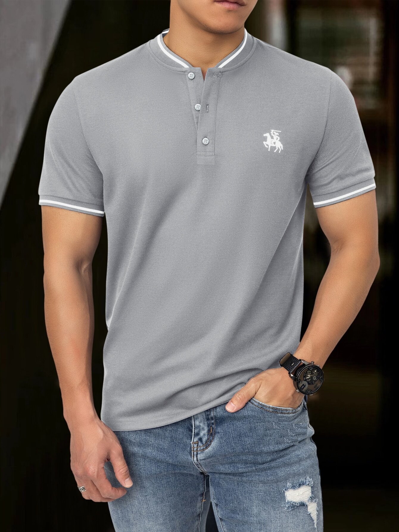 Men's Green Henley Polo Shirt  - Polo Shirt Equestrian บทวิจารณ์และราคา