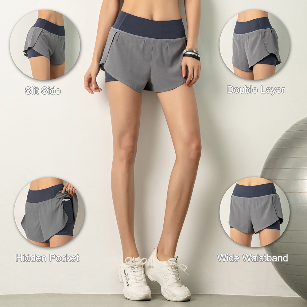 Women Running Shorts 2-in-1 wi - Outdoor Sport Leggings บทวิจารณ์และราคา