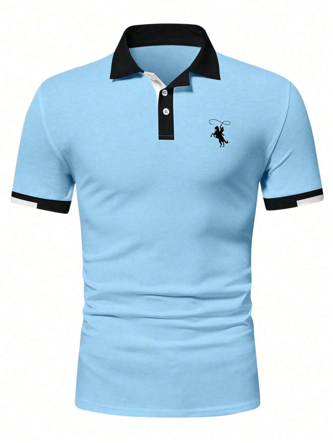 Men's Light Blue Contrast Trim - Polo Shirt Equestrian บทวิจารณ์และราคา