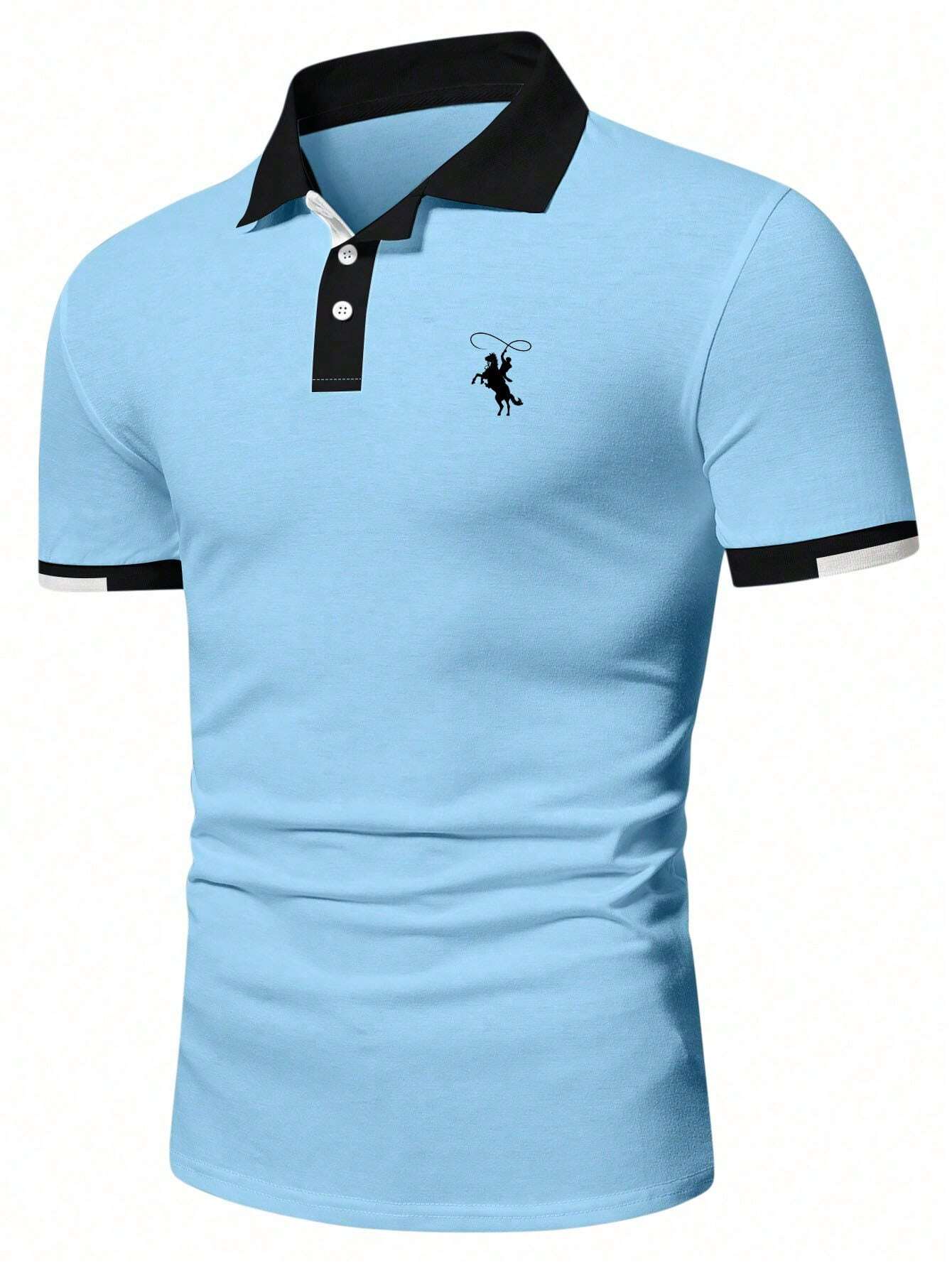 Men's Light Blue Contrast Trim - Polo Shirt Equestrian บทวิจารณ์และราคา